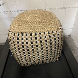 Handwoven Basketweave Jute Pouf cover top- Perfect For Living Room 