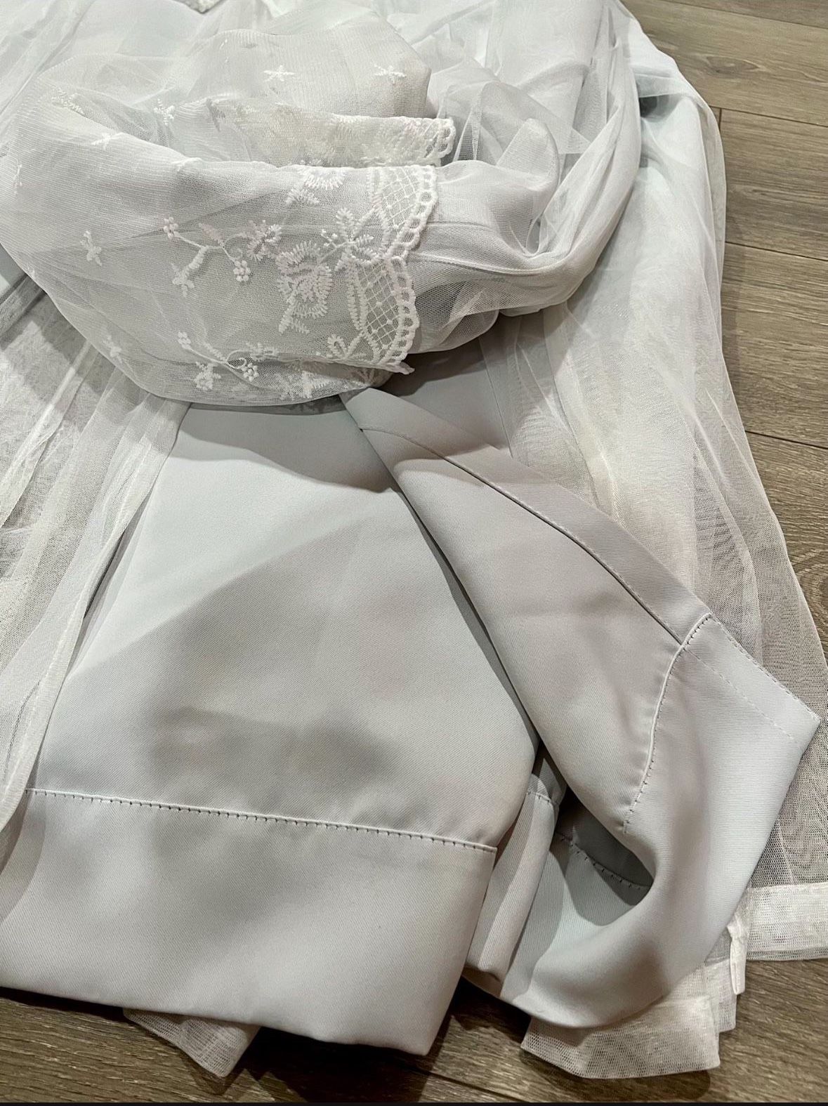 Aurora Home Mix & Match Tulle Sheer with Attached Valance and Blackout 4 piece Curtain Panel Pair 52W x 96L Dove Grey