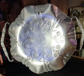 Mid Century Hand Hammered Aluminum Rose Flower Tray Bowl