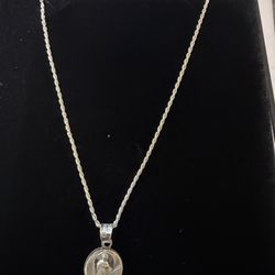 925 Silver rope necklace with virgin marry pendant