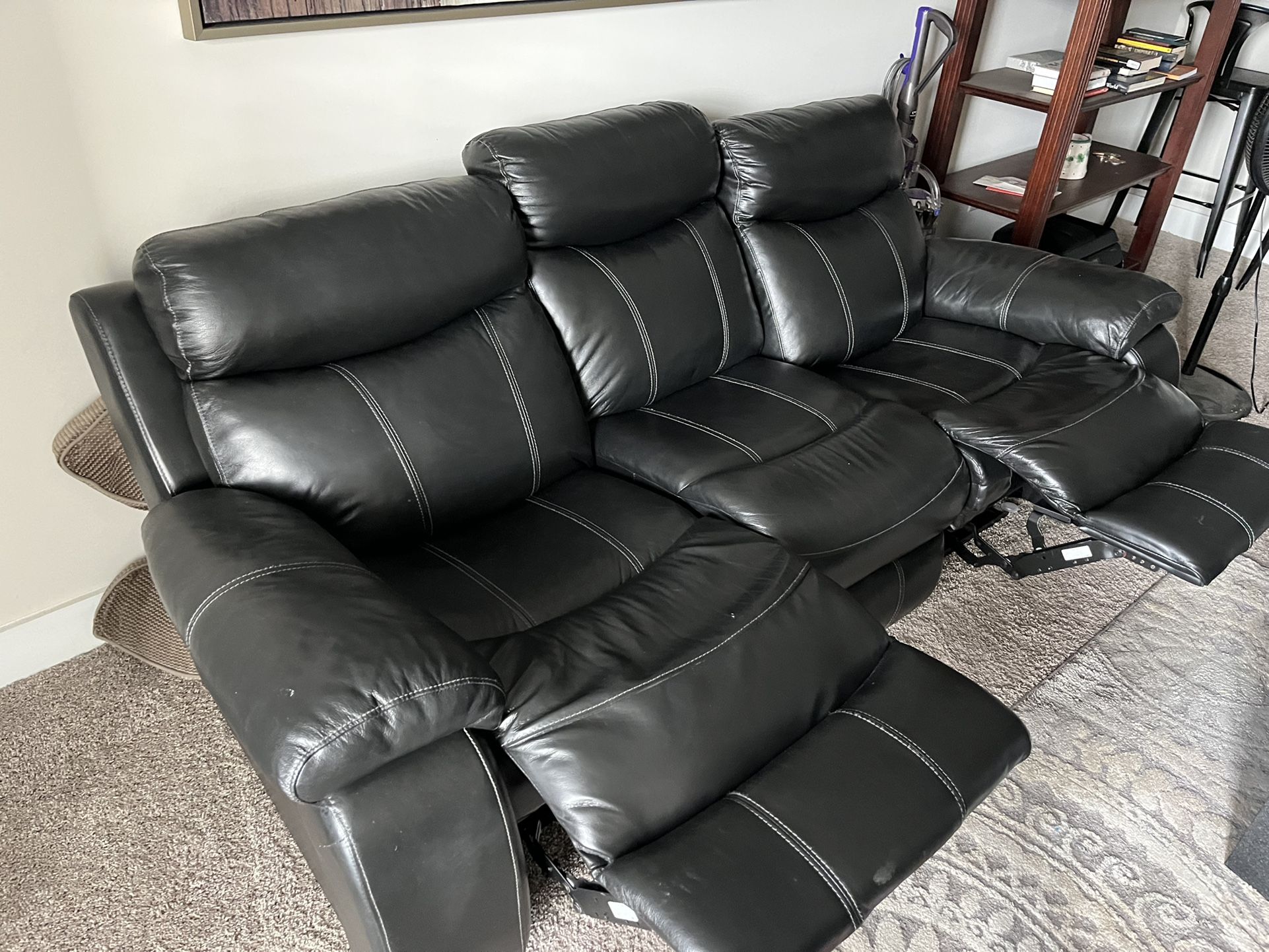 Havertys Black Leather Sofa 