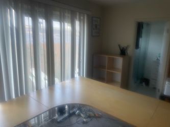 Large corner table with matching shelves