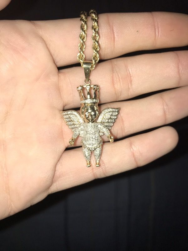 10kt vs1 diamonds angel pendant