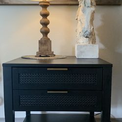 End Table/Nightstand  - Black with Rattan & Gold Accents