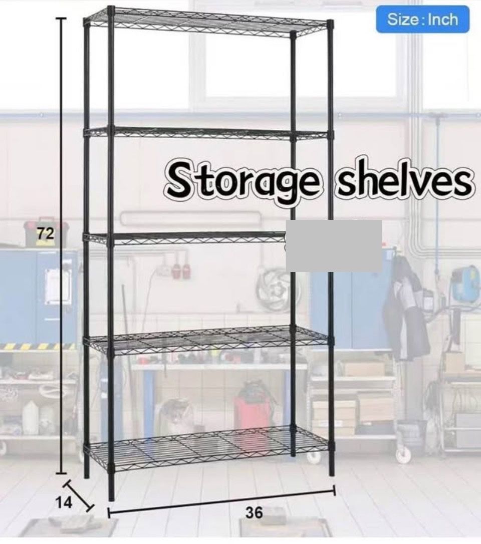 😀 14”Dx36”Wx72”H 5-Shelf Wire Shelving Unit Garage NSF Wire Shelf Metal Large Storage Shelves Heavy Duty Height Adjustable Utility Commercial Grade
