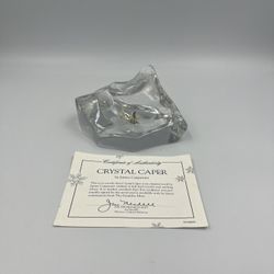 Vintage 1988 Lead Crystal Iceberg paperweight Sculpture with Sterling Silver Seal Figurines crafted and design by James Carpenter.