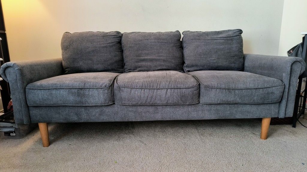 Living Room Sofa / couch. 3 Seater Lounge-Linen Fabric, Gray