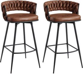BV Bar Height Bar Stools Set of 2, 30 inch Seat Height Bar Stools, 180° Swivel Barstools with Woven Back and Footrest, Suede Fabric Counter Stools New