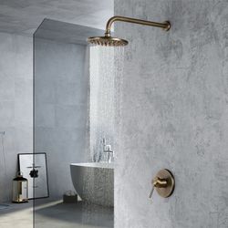 Brewst Round Rain Showerhead Only Wall Mount Shower System In Antique Brass Solid Brass