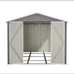 8 x 12 FT Outdoor Storage Shed.
Large Metal Tool Storage with
Aluminium Frame and Lockable
Doors, Storage for Backyard Garden
Patio Lawn, Grey