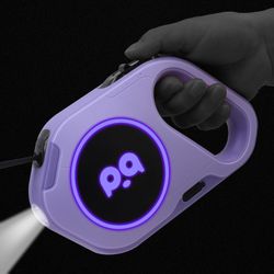Retractable LED Dog Leash With Flashlight, Purple, New.