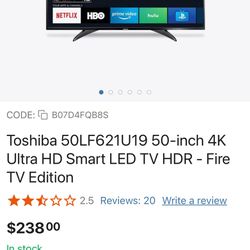 TOSHIBA 50” FIRESTICK TV SMART 