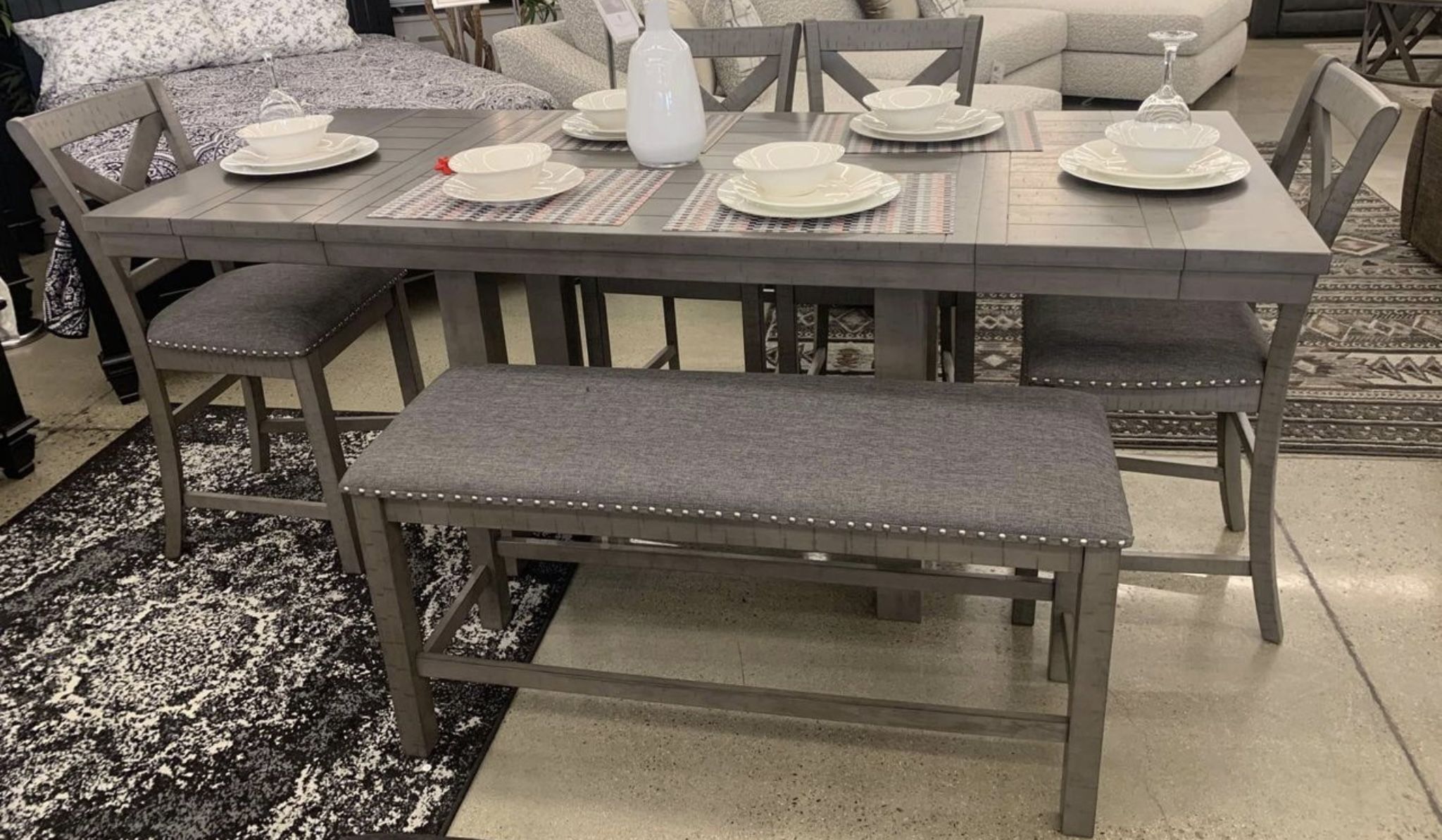 Dining Table, 4 Chairs & Bench