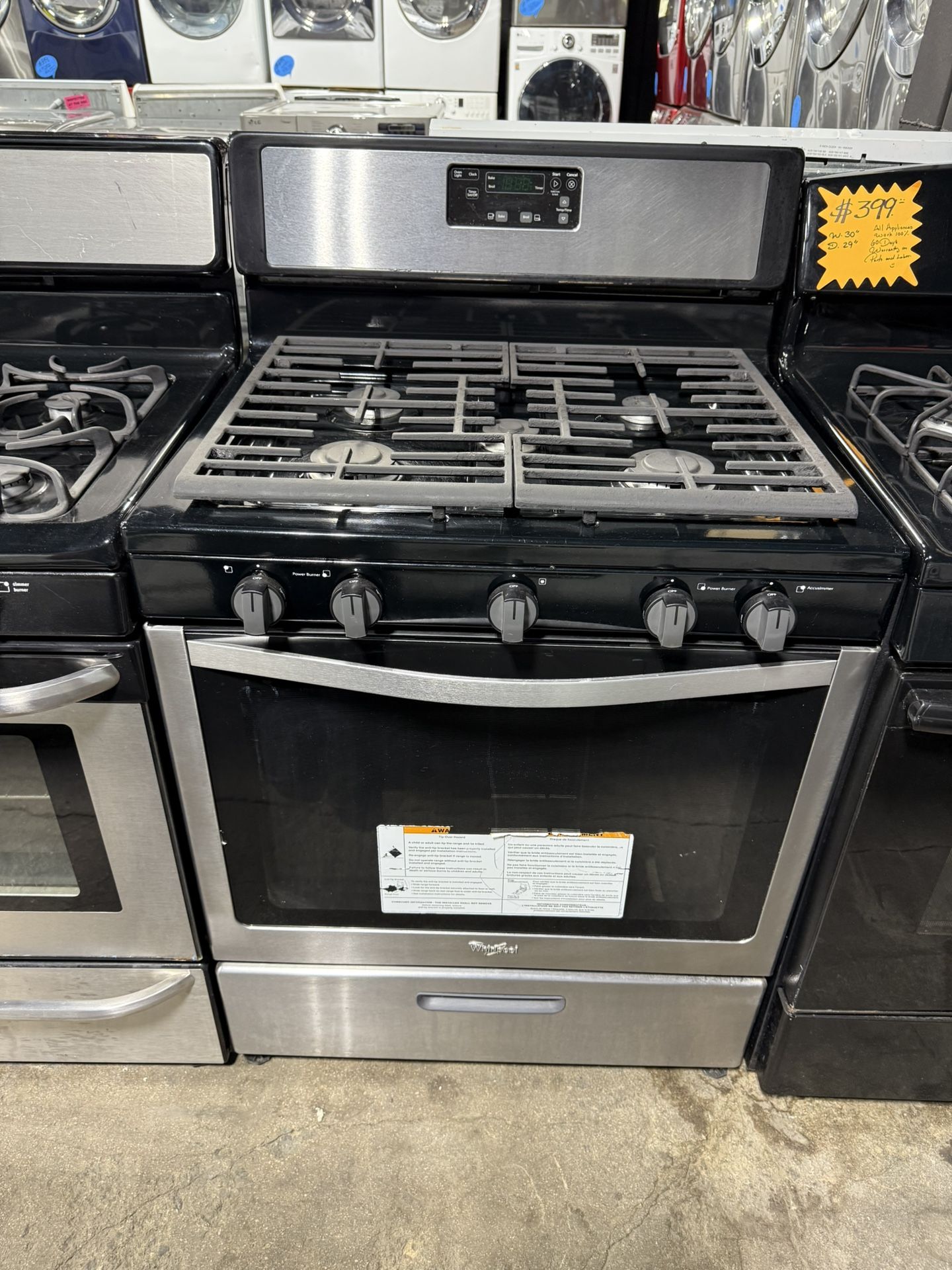 Whirlpool stainless steel 4 burner range stove 