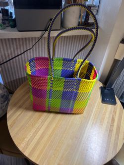 Colorful Plastic  Woven Tote Bag from Mexico