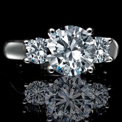 2.5 ct round (2 ct center) three (3) stones ring simulated diamond engagement ring, simulated diamond wedding Sterling Silver ring 635R71261
