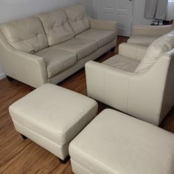 Modern White Leather Sofa Couch 5 Piece Set