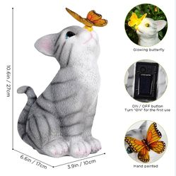 solar Cat Garden Figurines Outdoor Decor, Outdoor Solar Statue with LED lights for Patio,Lawn kitten
