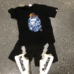 Bape Tee, EEE Shorts, Mcqueens 