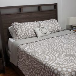 Queen Bed W Two side tables and Armorie Furniture (No Mattress Included)
