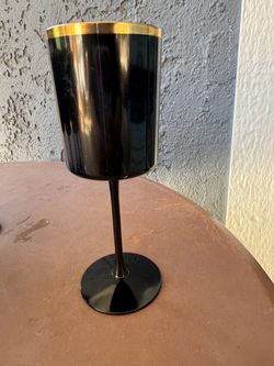 Set of 12 plastic used Black and Gold Stemmed Wine Goblet