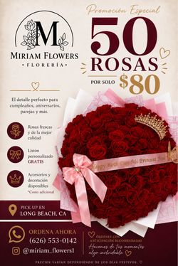 especial de ramo de 50 rosas rojas por $80