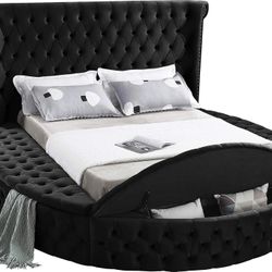 Glam Round Black Velvet Storage Bed