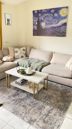 Sectional Sofa, Coffee table, Gold decor