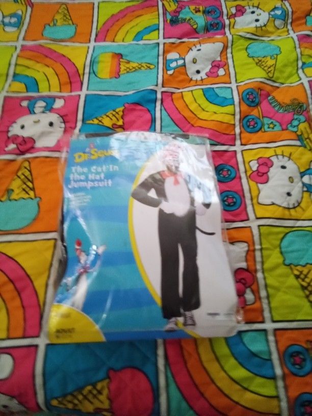 Dr Seuss The Cat In The Hat Costume Men Jumpsuit Size Large Adults