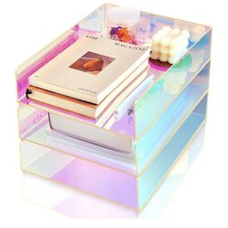Suzile Iridescent Acrylic Letter Organizer, 12.6 x 9.5 x 2.8 Inch, Stackable Iridescent Acrylic Paper Tray for Desk, Document Folder, Notebooks, Stati