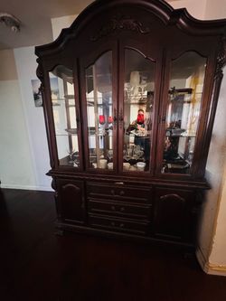 Dark Wood China Cabinet with Glass Doors