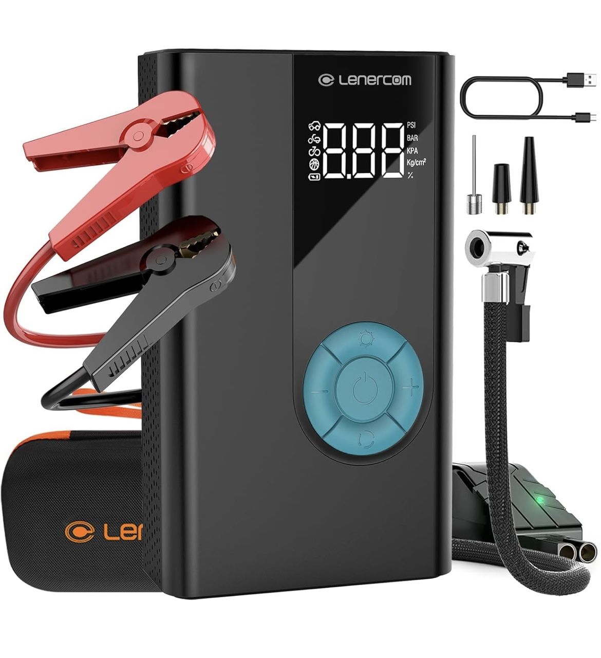 Jump Starter with Air Compressor, 1500A Potable Battery Booster with 150PSI Digital Auto Tire Inflator