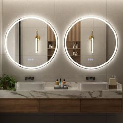 20x20 LED round bathroom mirror with lights, backlight + front light, anti-fog, dimmable