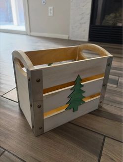 Decorative Wooden Crate with Christmas Tree