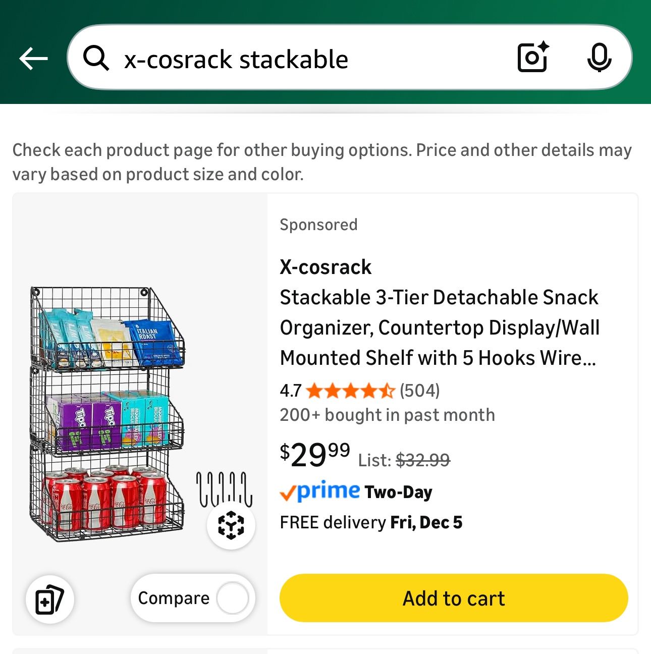 cosrack Stackable Wire Basket 3 Tier Countertop& Wall Mounted Metal Storage Basket for Kitchen Pantry Cabinet, Muti-functional Open Front Bin Organize