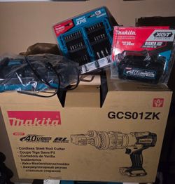 Makita 40V Rebar Cutter with Battery, charger, and drill bit set