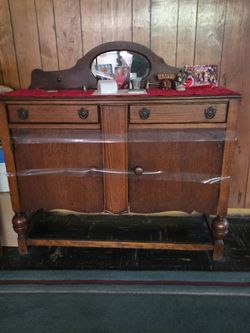 Antique oak sideboard buffet with mirror