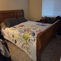 Solid Oak Queen Sleigh Bed Frame