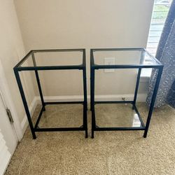 Side Tables/End Tables with Tempered Glass, 2-Tier ( Set of 2,  11.8" D x 15" W, Black) 
