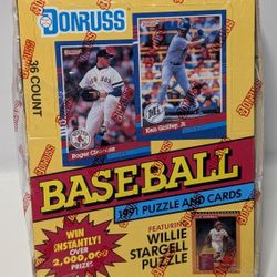 1991 Donruss Baseball Cards & Puzzle Wax Box (36 Packs) – Willie Stargell Puzzle – Sealed – Yellow Box

