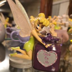 Disney Tinker Bell figurine Tinkerbell W/grape Jelly jar “stuck On Me”