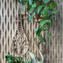 Vintage Rattan Bentwood Mandolin Lute Wall Hanging Decor Boho Display Guitar String Music Wicker 