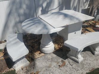 Cement Picnic Table 3 Chairs +