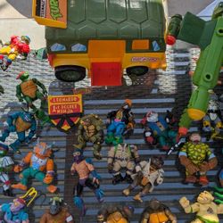 VINTAGE 1980s TMNT Toy Lot - Party Wagon, Pizza Thrower, RARE Figures