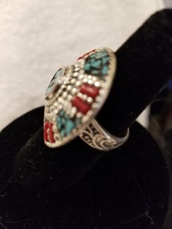 American Indian Turquoise Ring Size 7 with Handmade Earrings Thumbnail