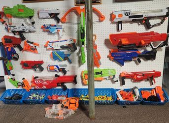Wall of Nerf blasters and peg board if you want!