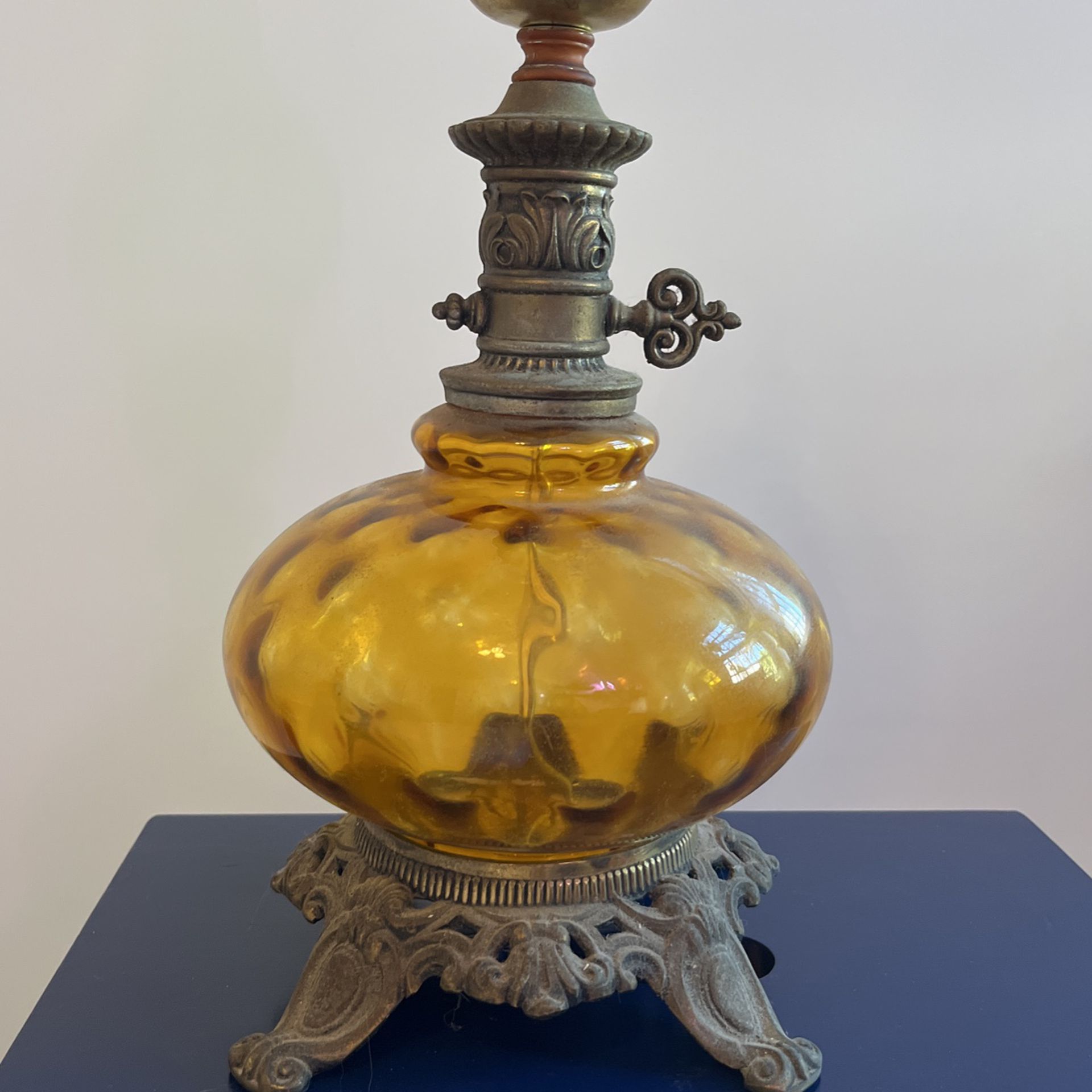 Vintage Amber Glass Lamp Yellow Gold Bronze Brass