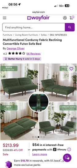 Multifunctional Corduroy Fabric Reclining Convertible Futon Sofa Bed