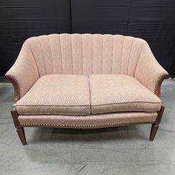Poor condition Traditional Patterned Fabric Two-Seater Sofa with Wood Frame