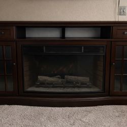 Dark Wood Electric Fireplace TV Stand / Media Console
